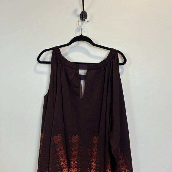 Lane Bryant Top Womens 26 28 Multicolor Boho Print Cold Shoulder Keyhole Blouse - Picture 8 of 9